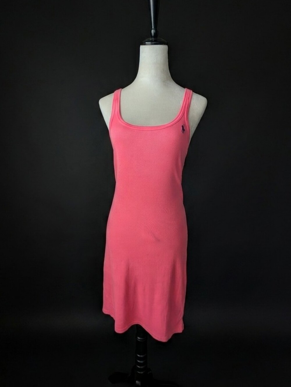 Ralph Lauren Coral Pink Ribbed Polo Tank with Navy Logo - Size Medium - Picture 3 of 5